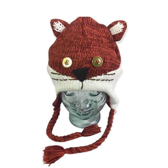 Foxy Face Knit Novelty Ear Flap Beanie - Picture 1 of 6